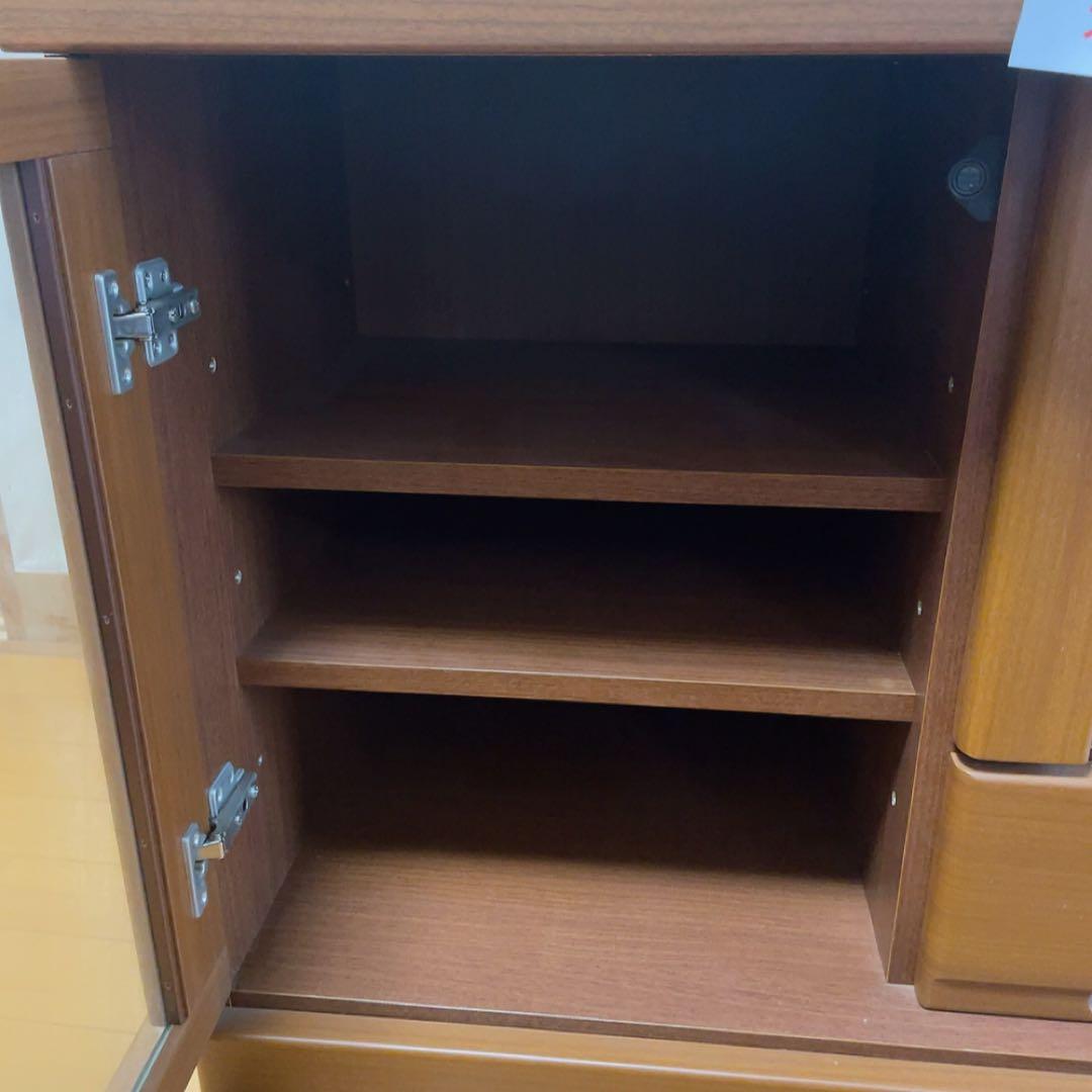 木製テレビ台 ブラウン ガラス扉 引き出し付き