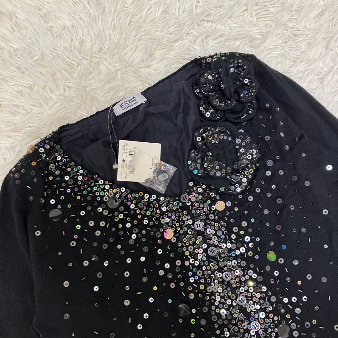 【タグ付】MOSCHINO ビジューカーディガン　ニット　スパンコール　黒　L