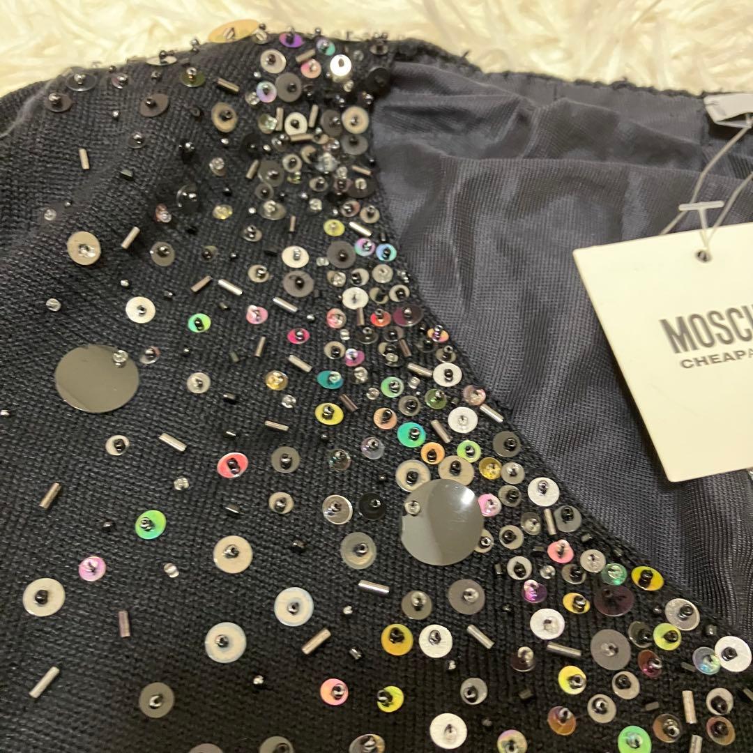 【タグ付】MOSCHINO ビジューカーディガン　ニット　スパンコール　黒　L