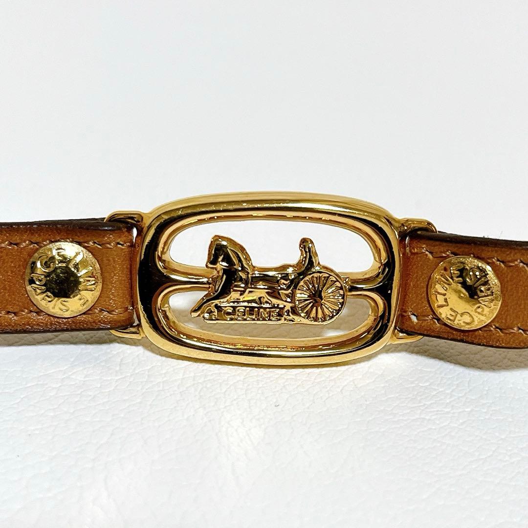 【超希少】セリーヌ CELINE レザーブレス バングル 馬車金具 ビンテージ