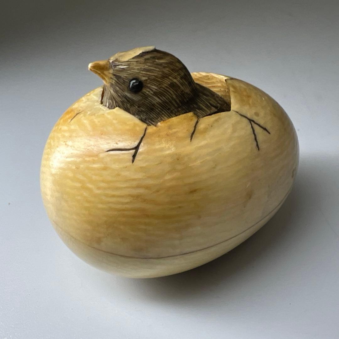 名工光廣在銘　極上ヒヨコからくり根付　32g 東Y8-0114☆2F