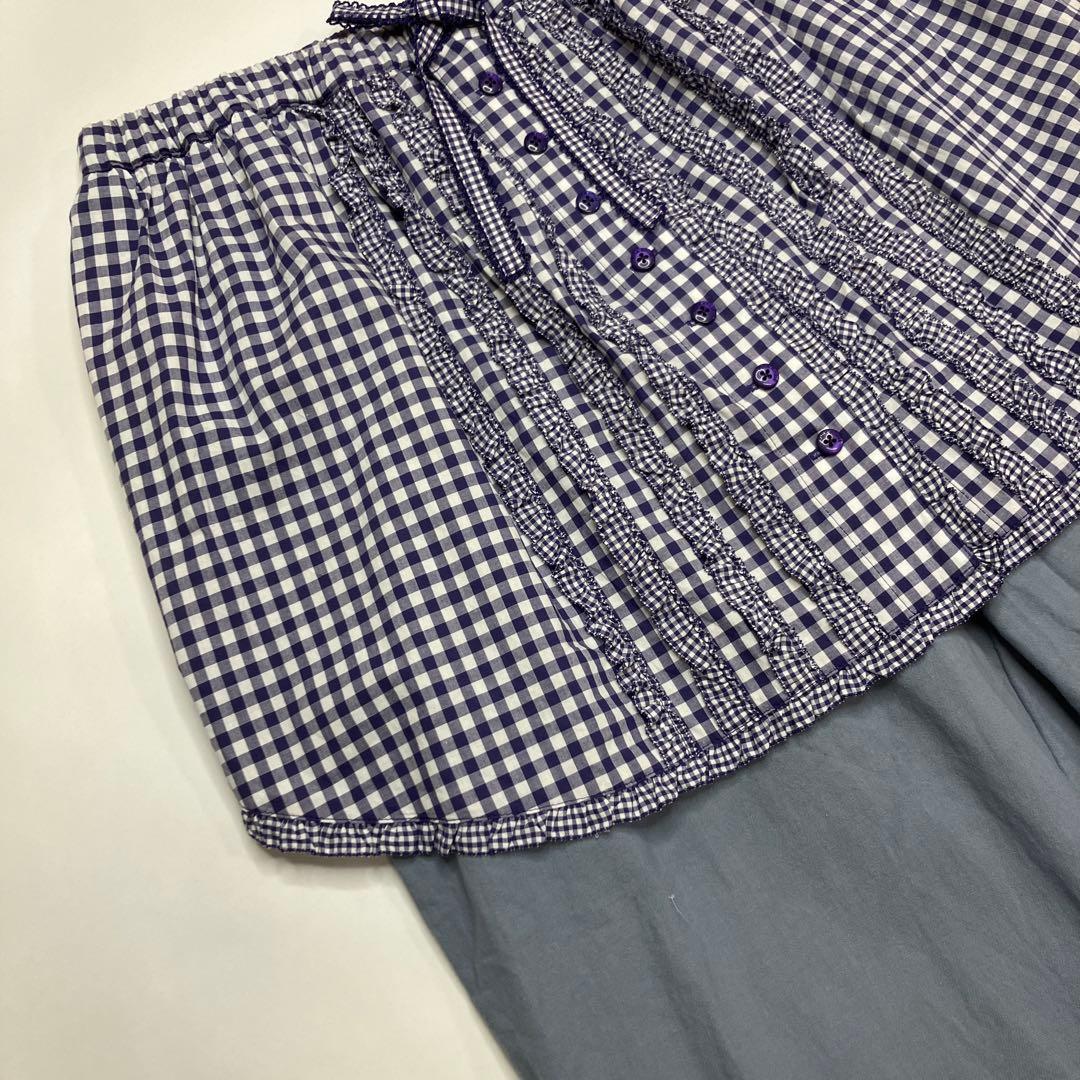 【美品】ピンクハウス パープルギンガム タブリエ付き ワイドパンツ/2024年