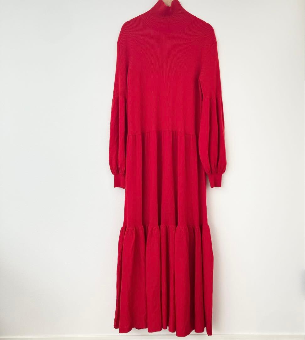 IENA エクストラファインメリノティアードドレス　赤　定価33000円