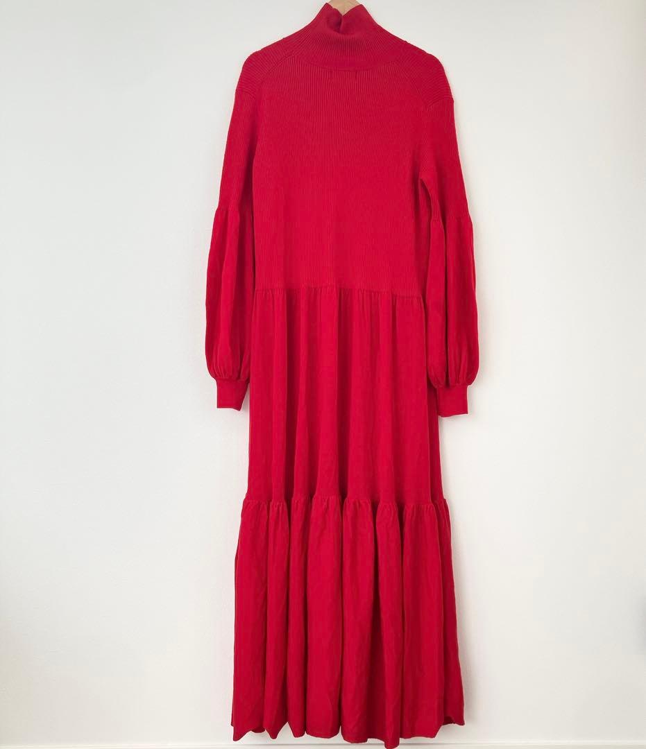 IENA エクストラファインメリノティアードドレス　赤　定価33000円