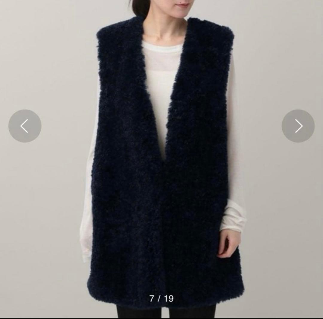 極美品　2023 カレンソロジー　シープライクファーベスト　黒　ロングジレ　ボア