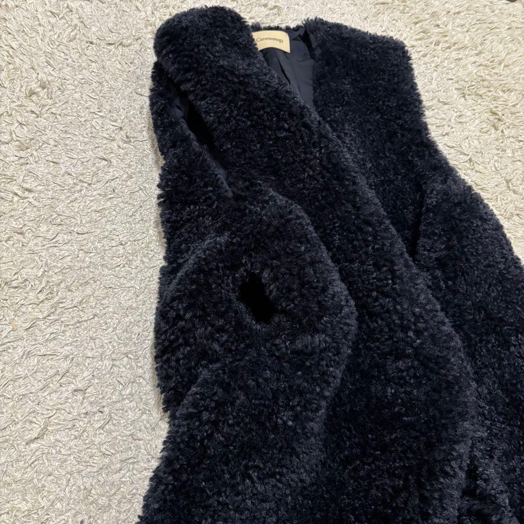 極美品　2023 カレンソロジー　シープライクファーベスト　黒　ロングジレ　ボア