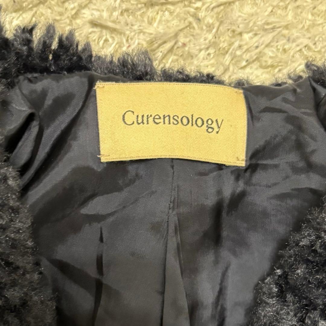 極美品　2023 カレンソロジー　シープライクファーベスト　黒　ロングジレ　ボア