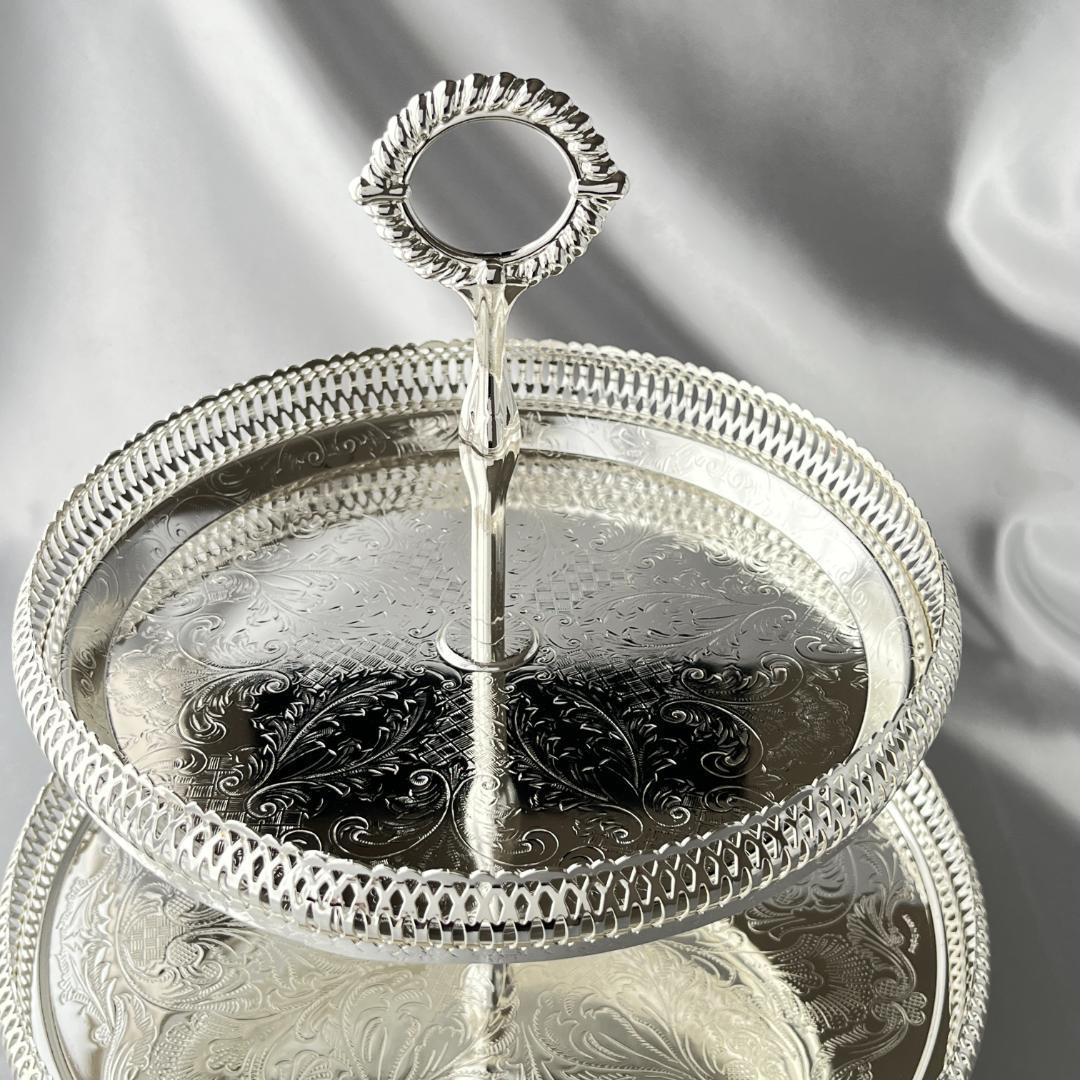 【QUEEN ANNE】 透かしのケーキスタンド 2段【シルバープレート】