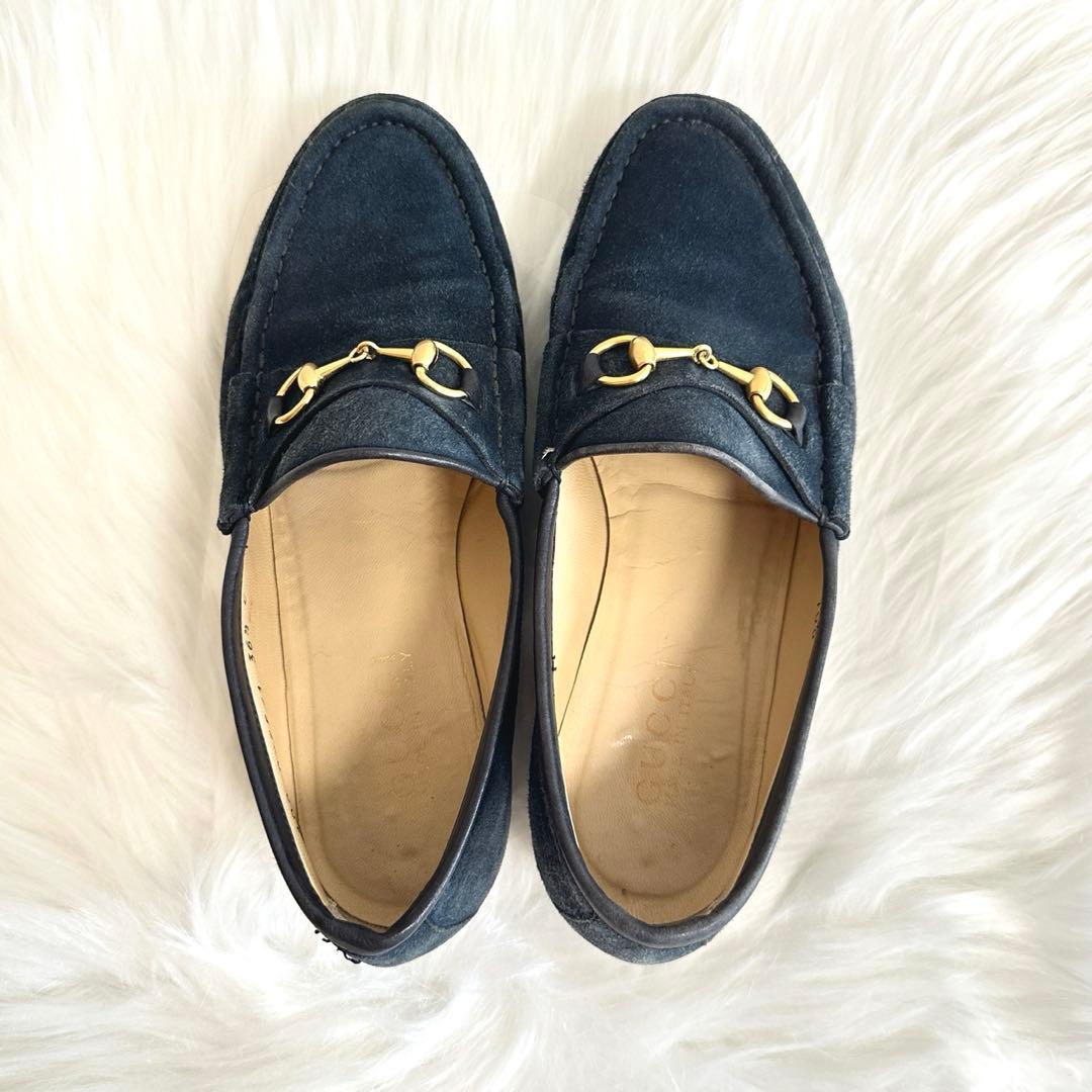 美品✨GUCCI ローファー ホースビット スエード ネイビー イタリア製