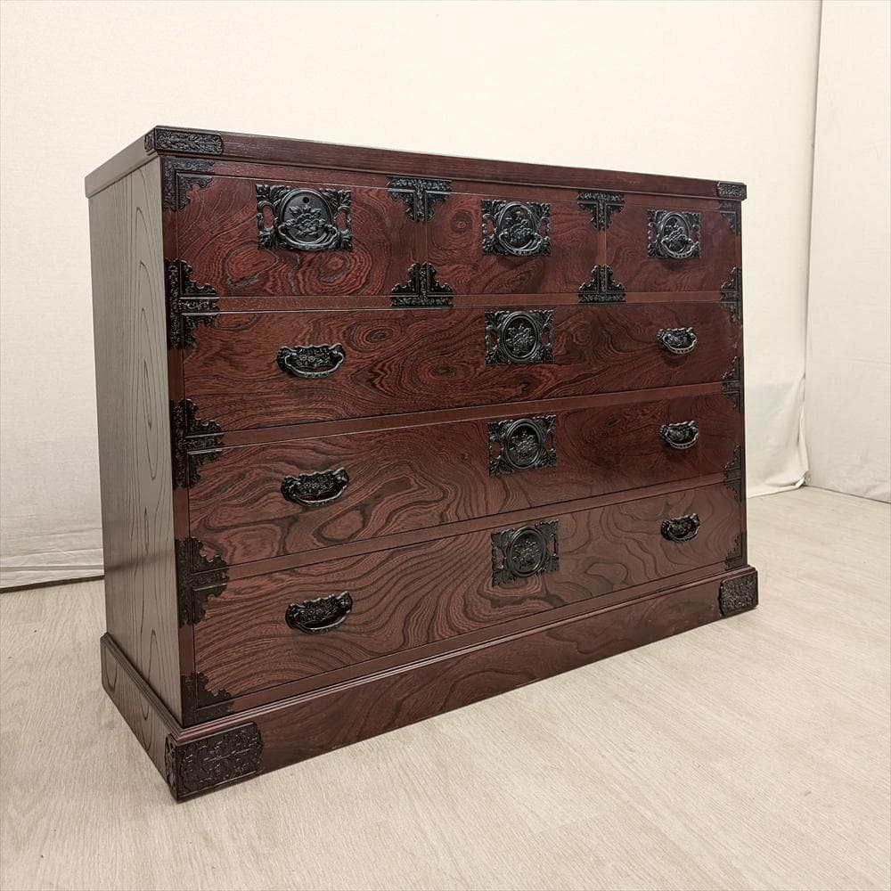 美品　飛鳥工芸　欅箪笥　ケヤキ　リビングチェスト　箪笥　タンス　焼印　気密　民藝