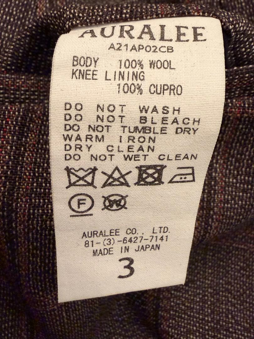 パンツ AURALEE BLUEFACED WOOL CHECK WIDE SLACKS