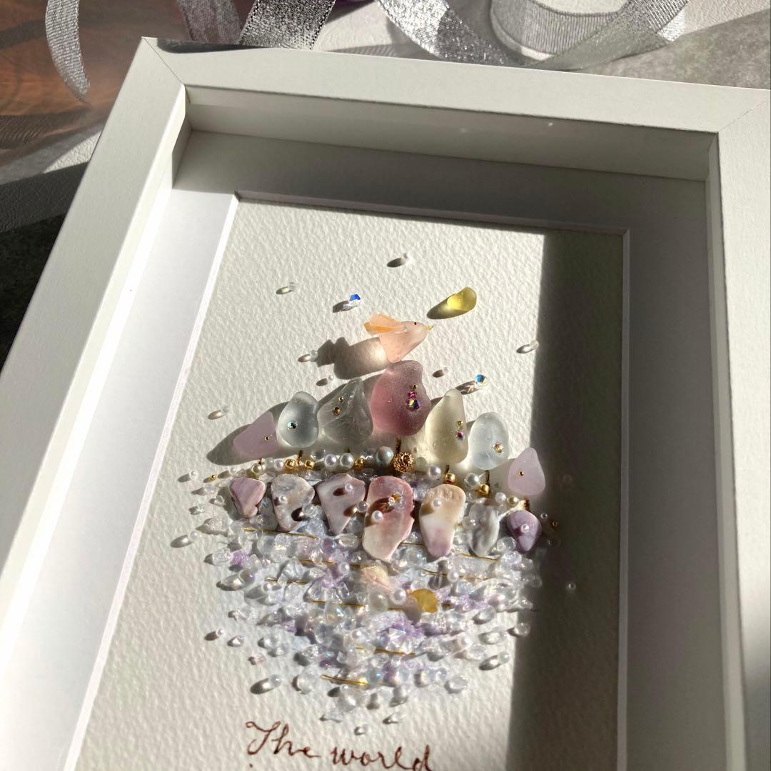 れい　Purple Lake シーグラスアート／天然石／紫／湖