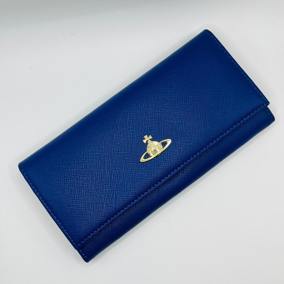 特価 未使用 Vivienne Westwood 青 シンプル 長財布 折財布