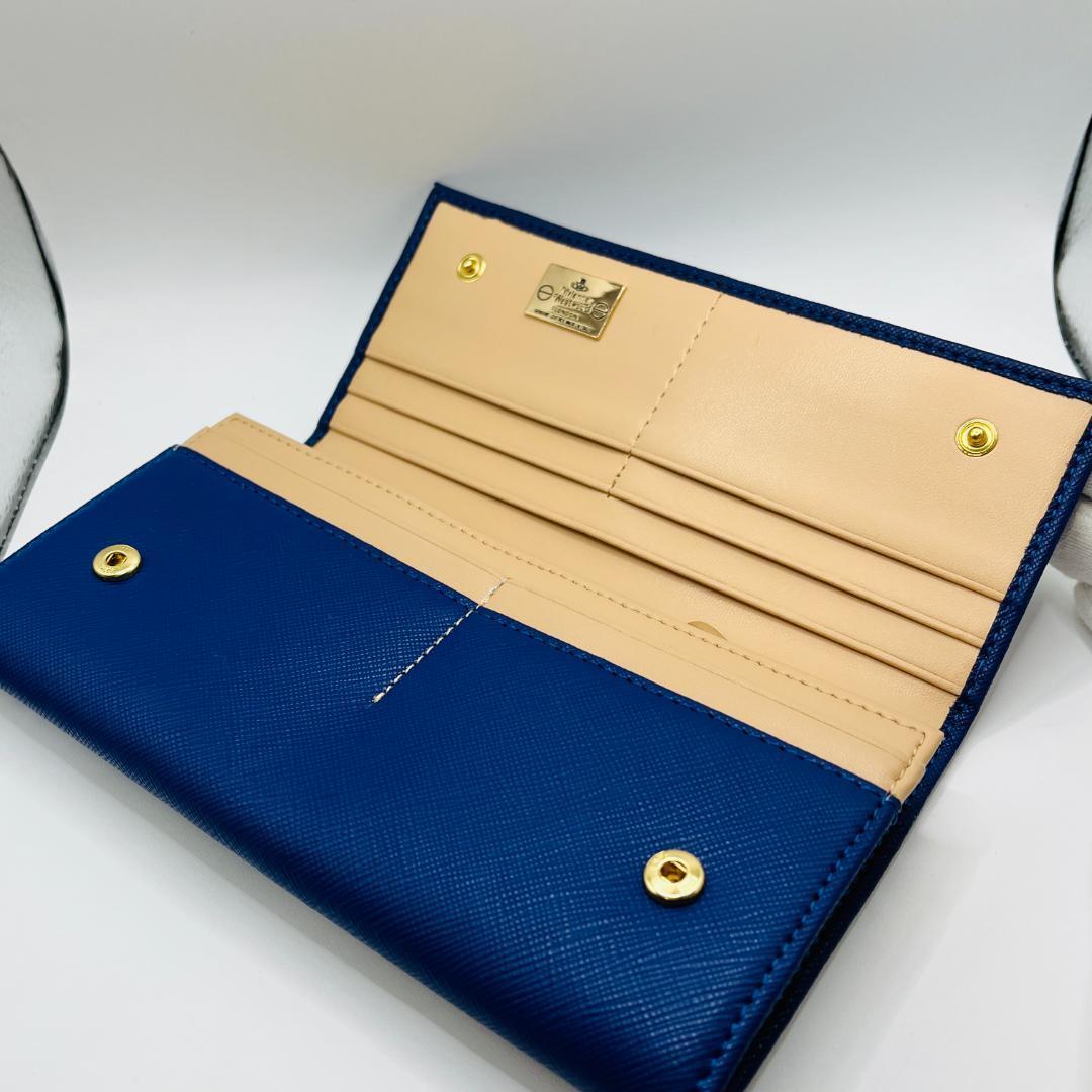 特価 未使用 Vivienne Westwood 青 シンプル 長財布 折財布