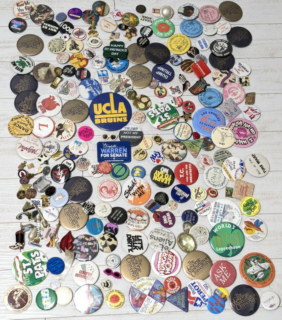 アメリカの缶バッジ 220個 まとめ売り ビンテージ ピンバッジ USA