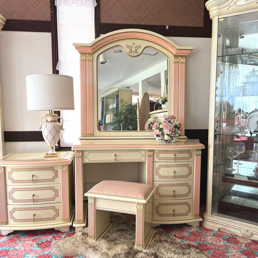 k411r120 イタリア製 ロココ調ドレッサー・チェアセット 姫系 白家具