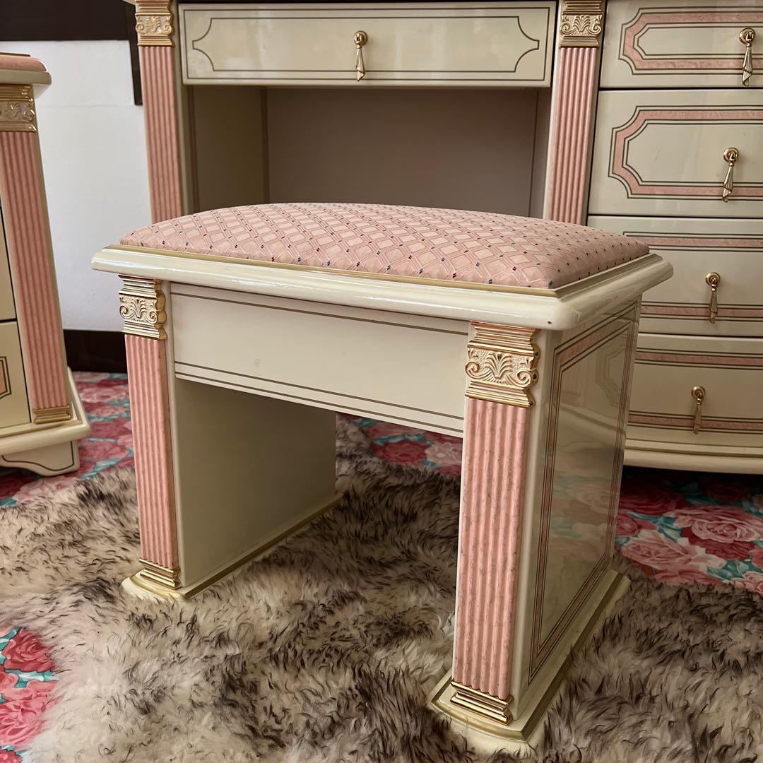 k411r120 イタリア製 ロココ調ドレッサー・チェアセット 姫系 白家具