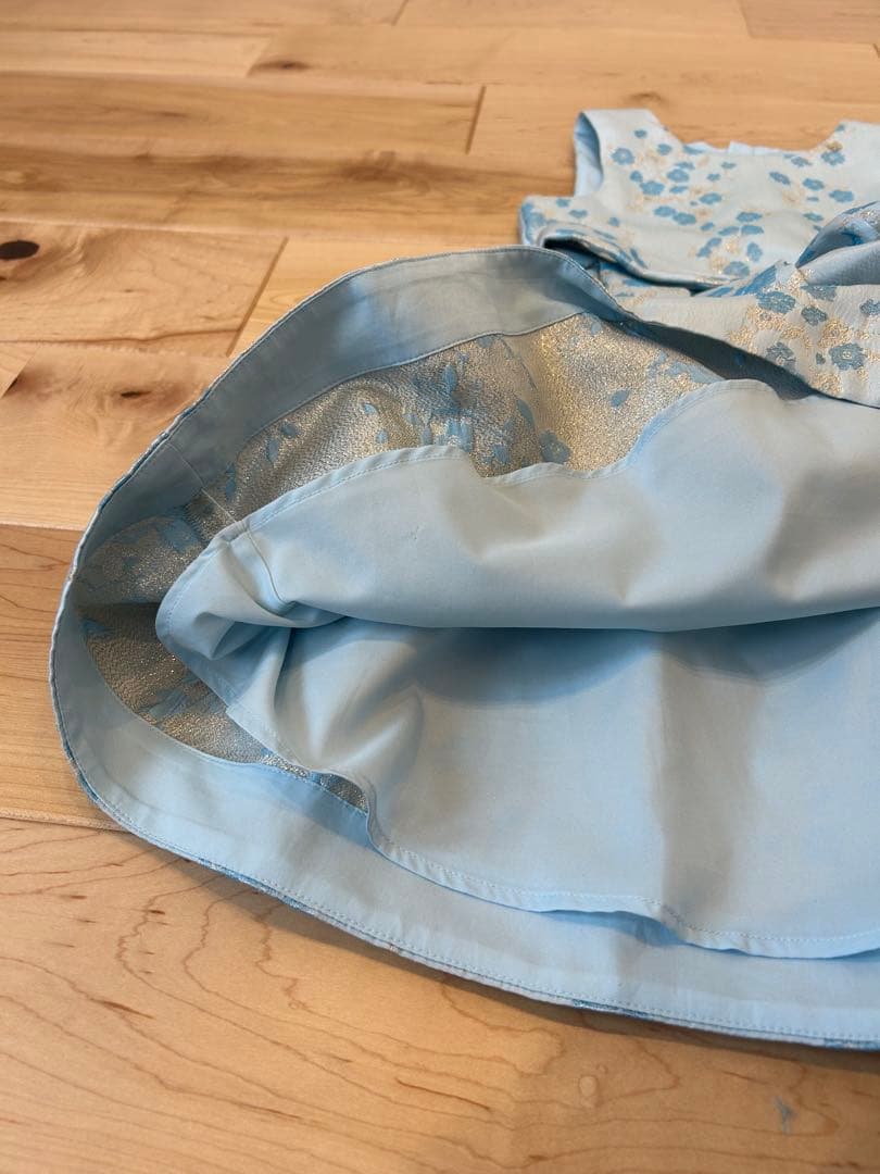 【kate spade】 水色 花柄 刺繍 リボンベルト ノースリーブワンピース