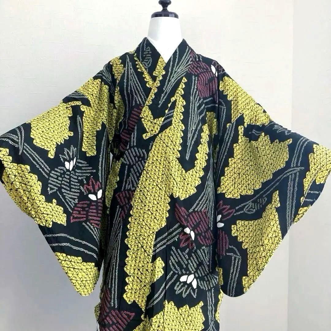 masami 有松絞り浴衣・蜘蛛絞り　菖蒲　身丈169・裄74No.-50