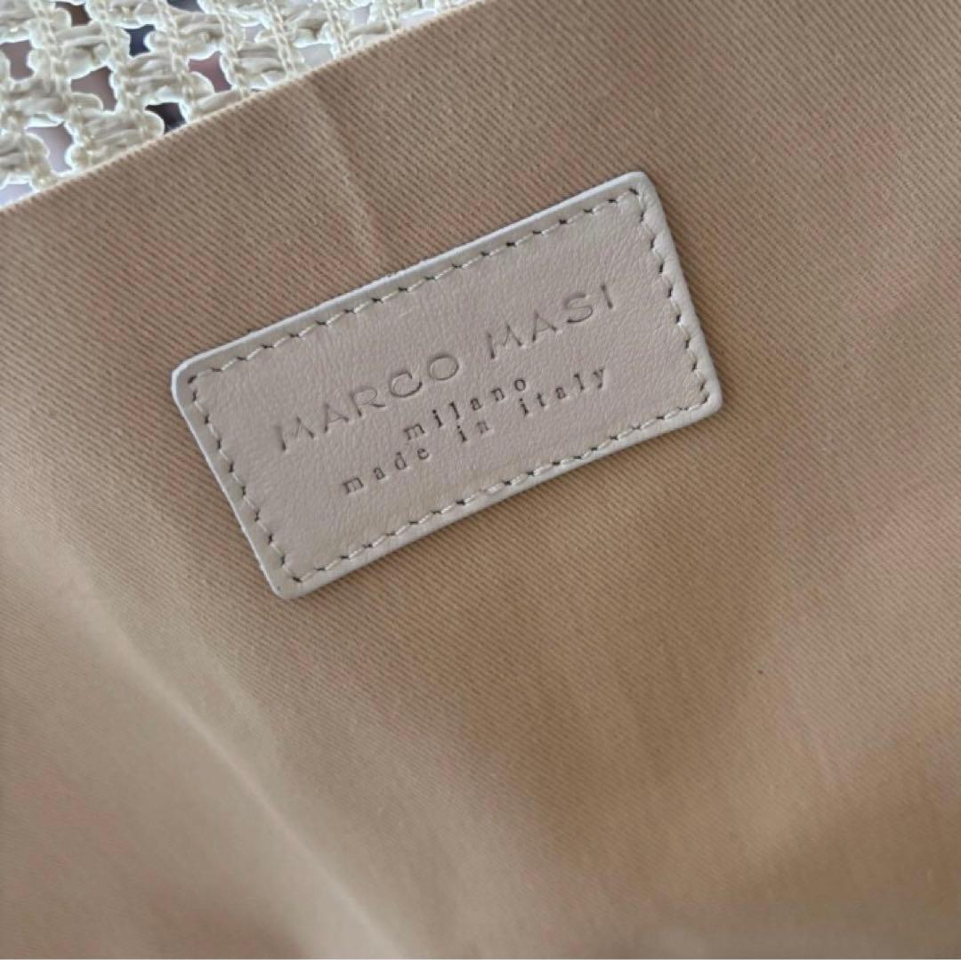 【美品】MARCO MASI　カゴトート　ラフィア×レザー　ホワイト　メッシュ