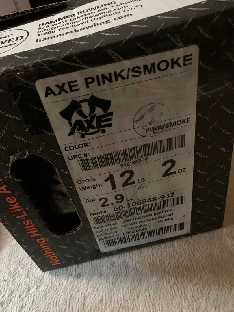 り*ん様 AXE ピンク/スモーク ボウリングボール 12ポンド02 新品未使用