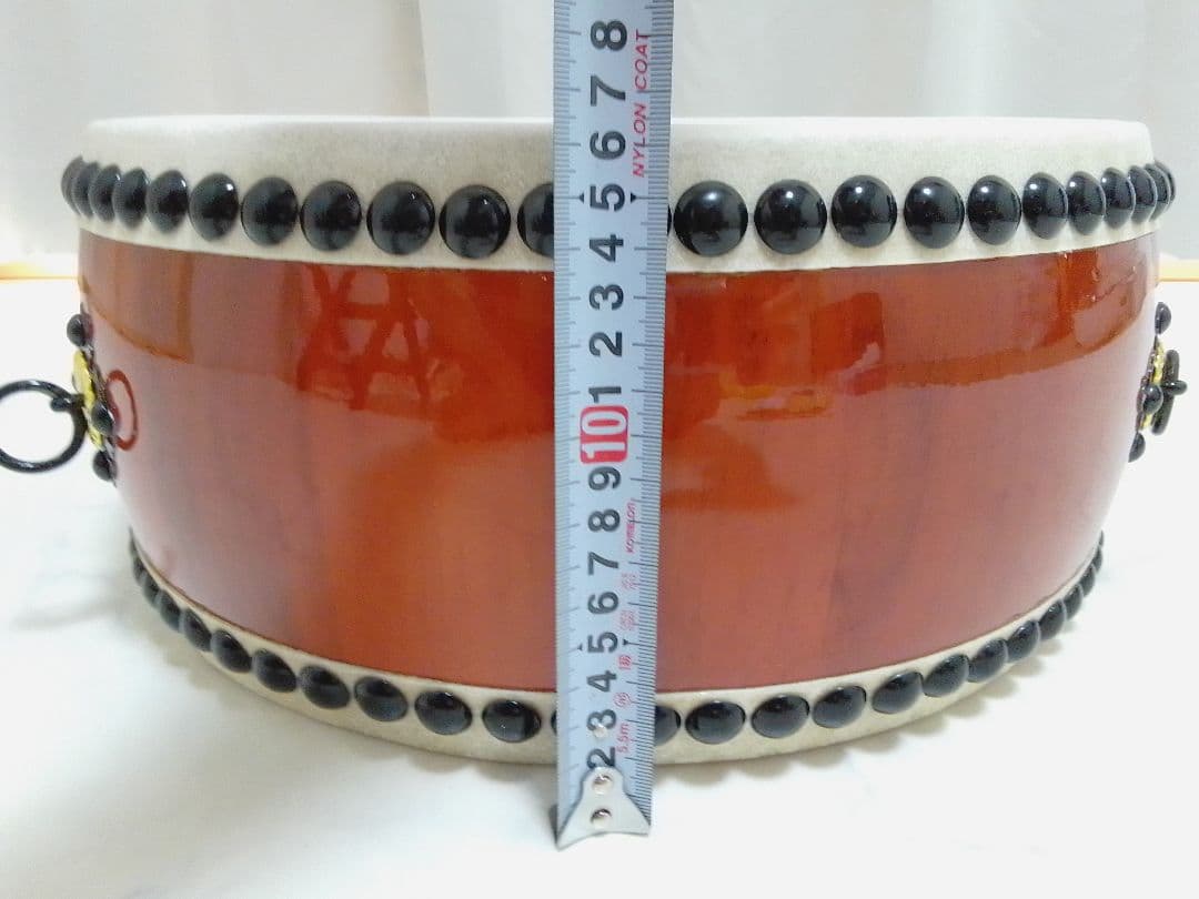 美品 1尺2寸 直径36cm×厚さ16cm 台付 バチ付 和太鼓 平胴太鼓 本皮
