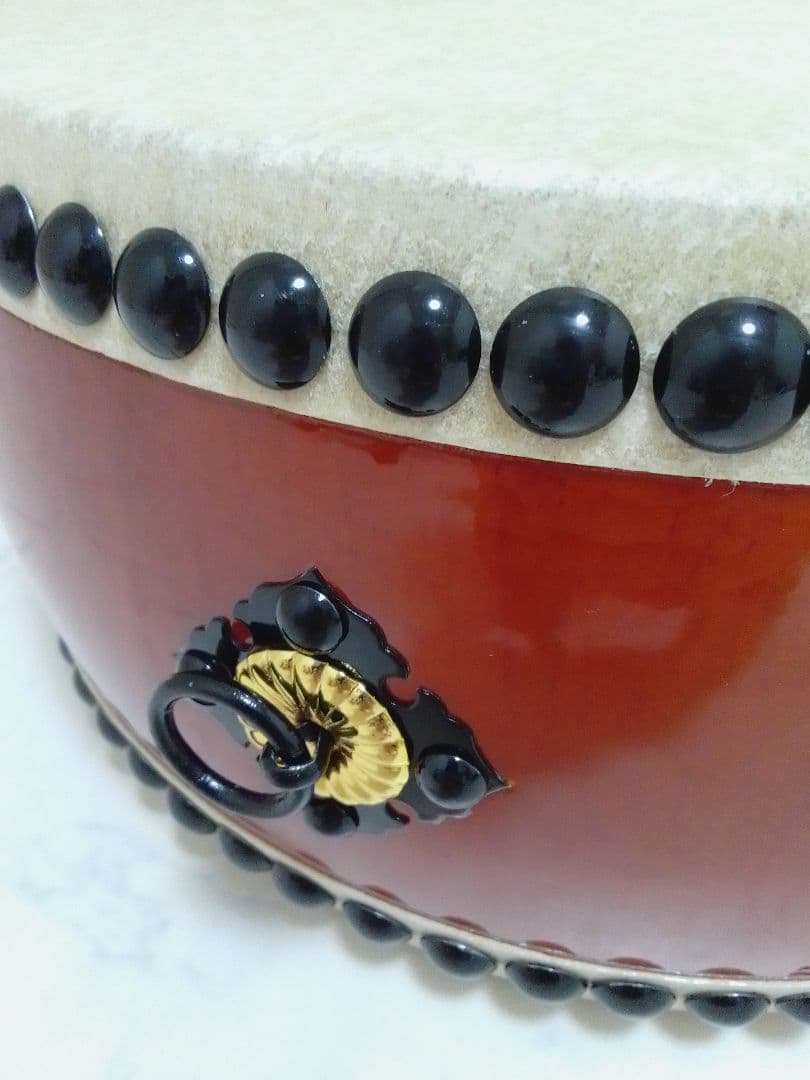 美品 1尺2寸 直径36cm×厚さ16cm 台付 バチ付 和太鼓 平胴太鼓 本皮