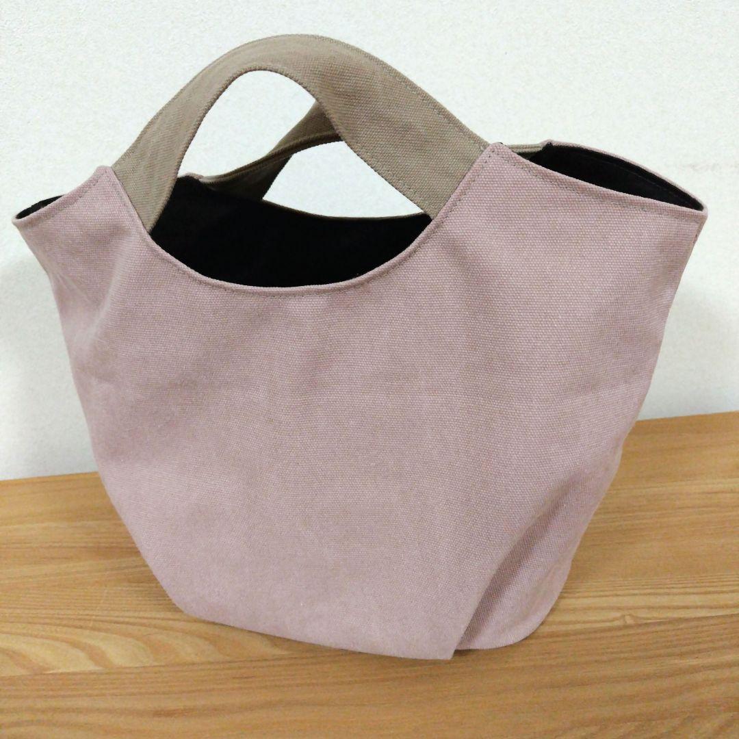 ハンドメイド、トートバック、帆布 マルシェ、ブラウン、バイカラースモーキーピンク