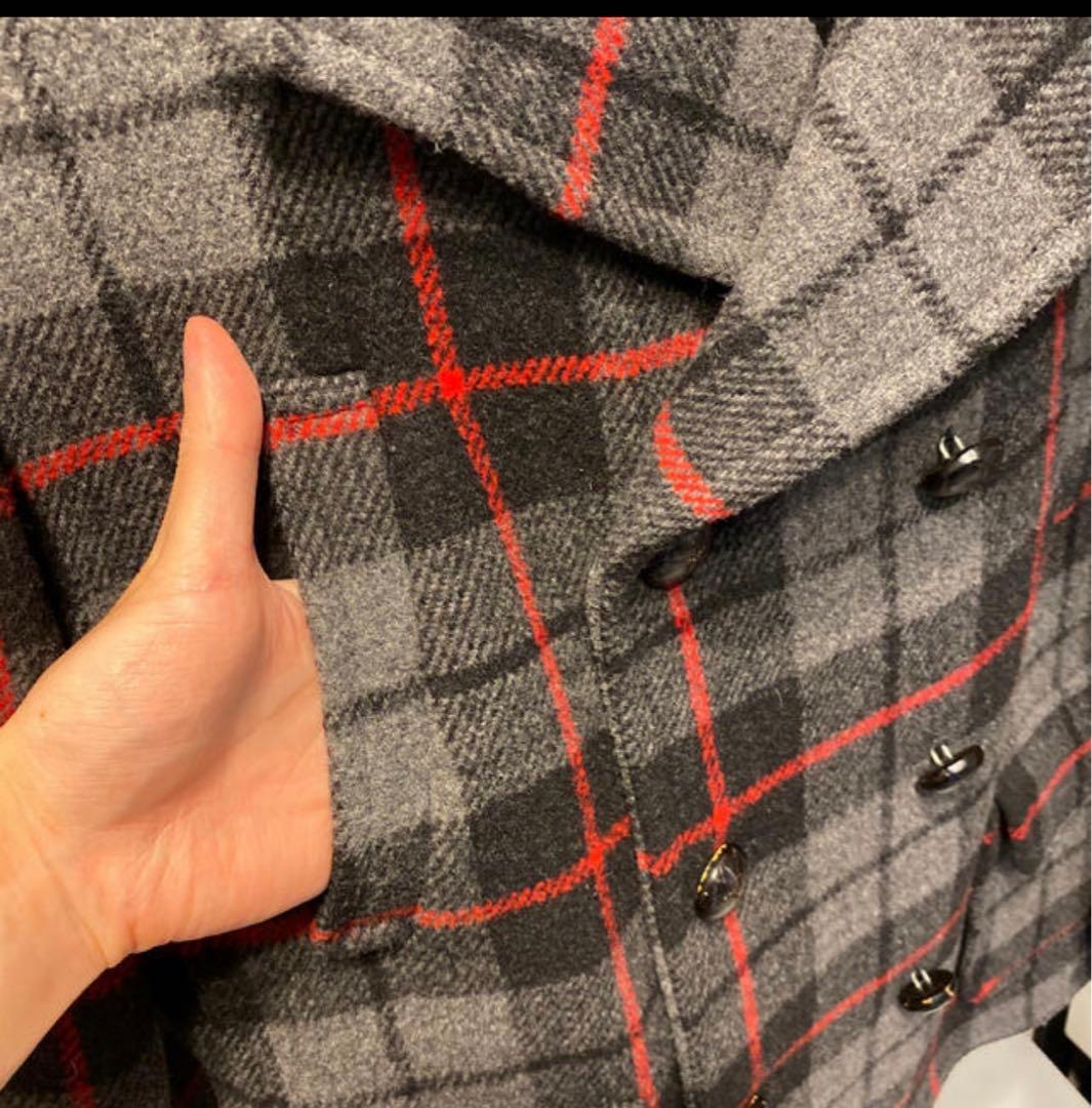 チャーチル チェック ピーコート ウール