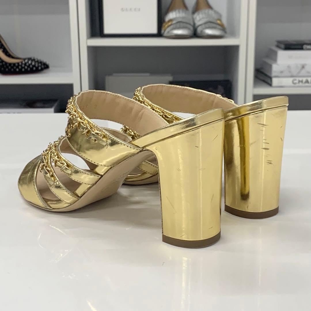 シャネル ココマーク レザー チェーン サンダル ゴールド