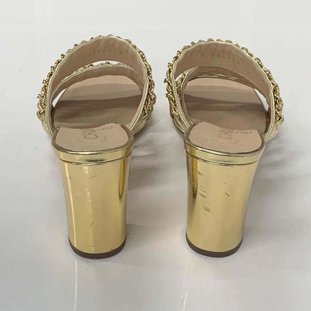 シャネル ココマーク レザー チェーン サンダル ゴールド