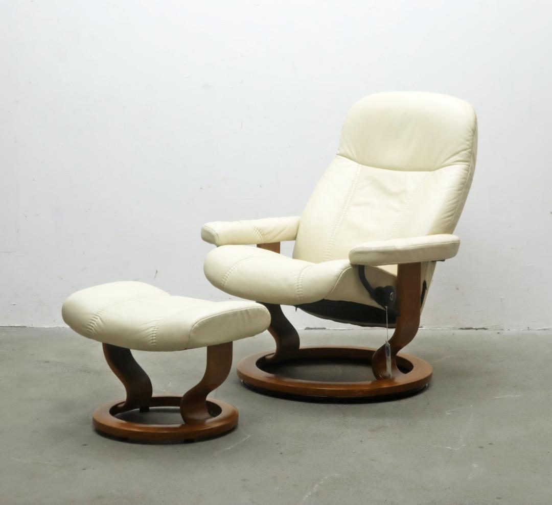 北欧 エコーネス コンサル オットマンセット 本革 リクライニング 1P ソファ