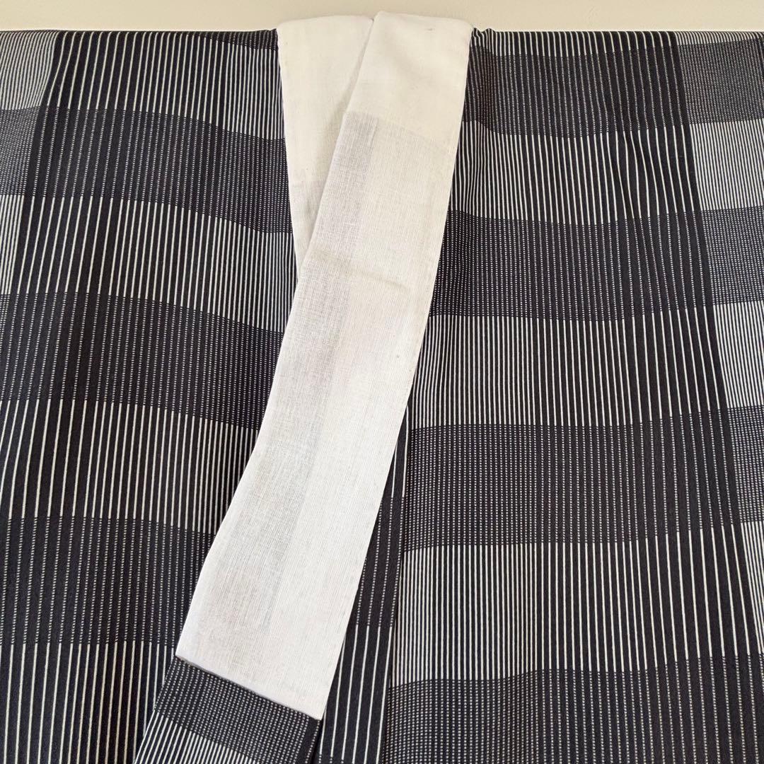 超美品　長襦袢　現代　正絹　着物　袖無双　グレー　黒　チェック柄　123裄65