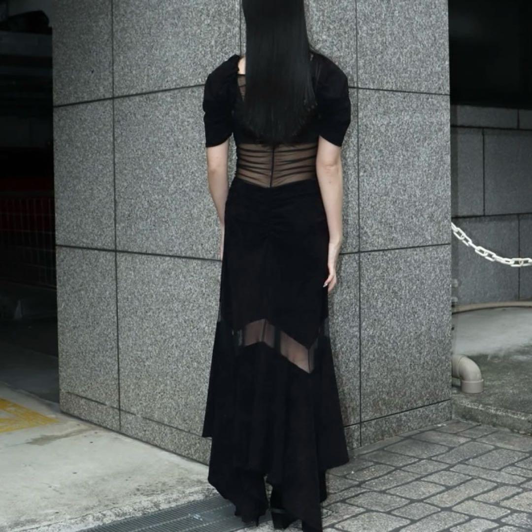 FETICO RUFFLED-HEM VELOUR DRESS 最終値下げ