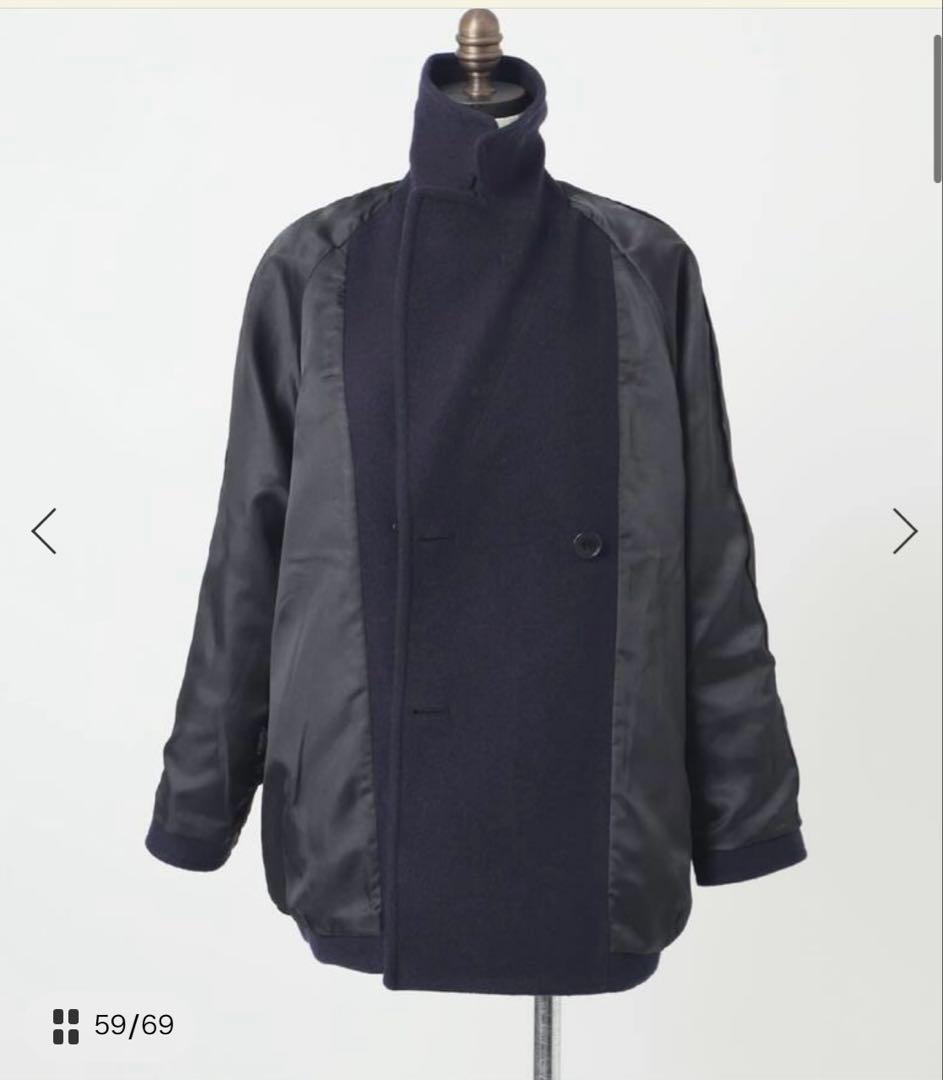 ★お値下げ　尾州ウールスーパー100モッサPコート　36 ネイビー