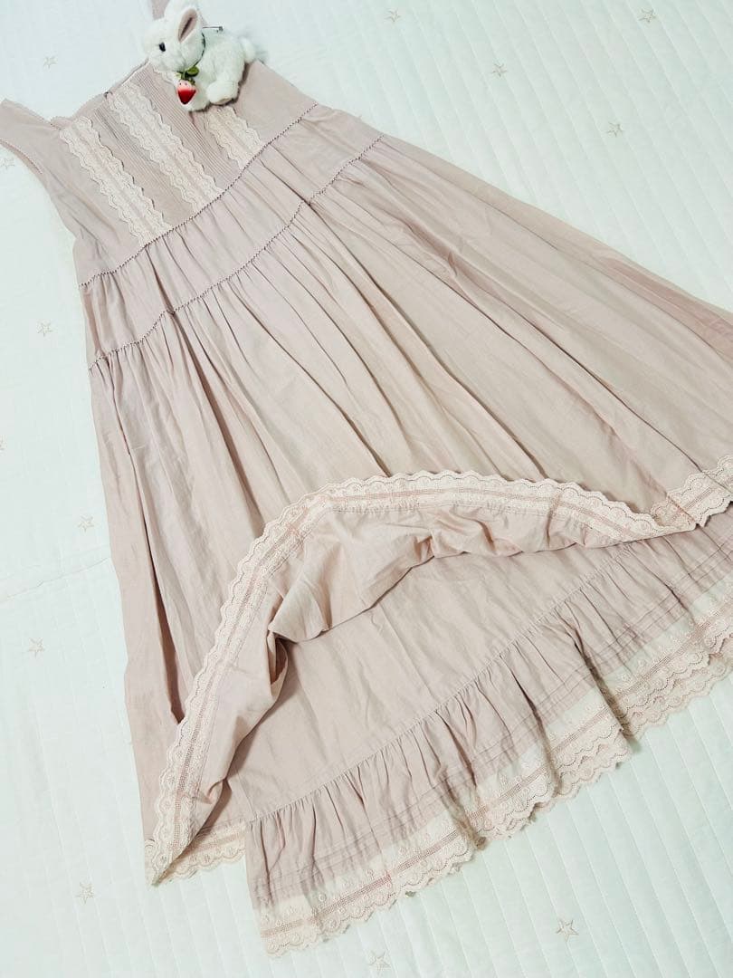 ピンクハウス　二枚仕立て　ワンピース　綿ローン　綿レース　ノースリーブ　フレア