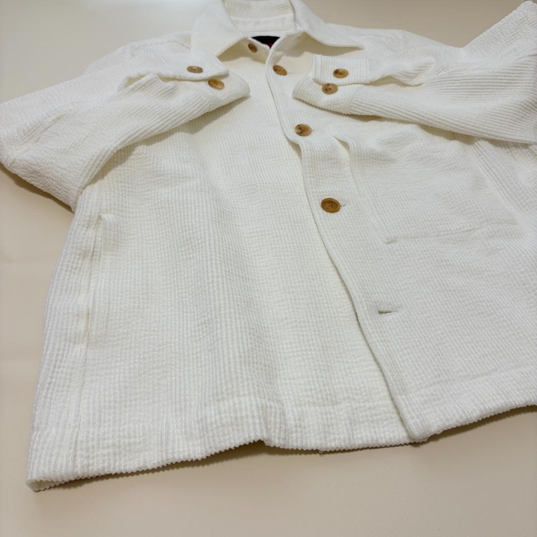 美品　キャバン　ストレッチコーデュロイ シャツブルゾン　ホワイト　Lサイズ