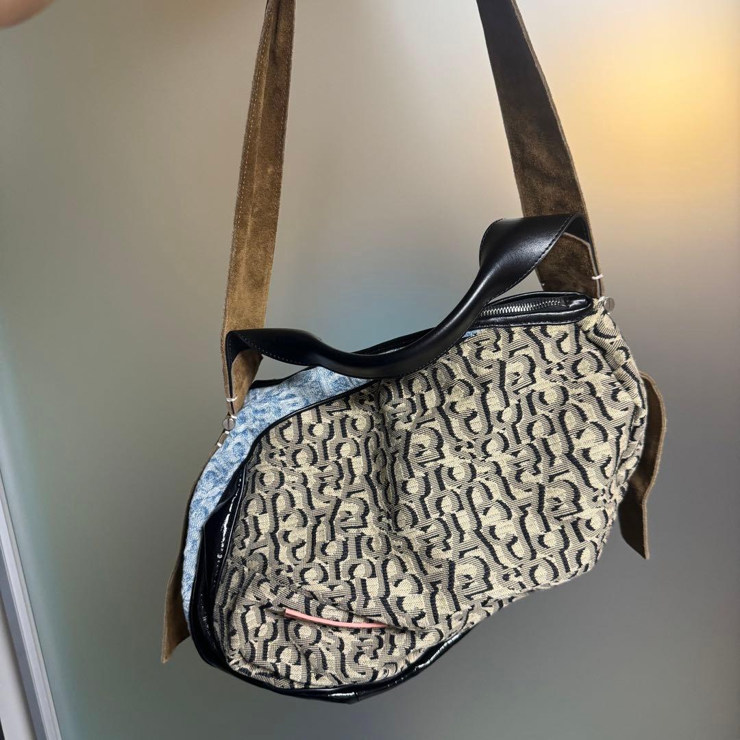 Acne Studios 23SS メンズライン デニムレザーショルダーバッグ