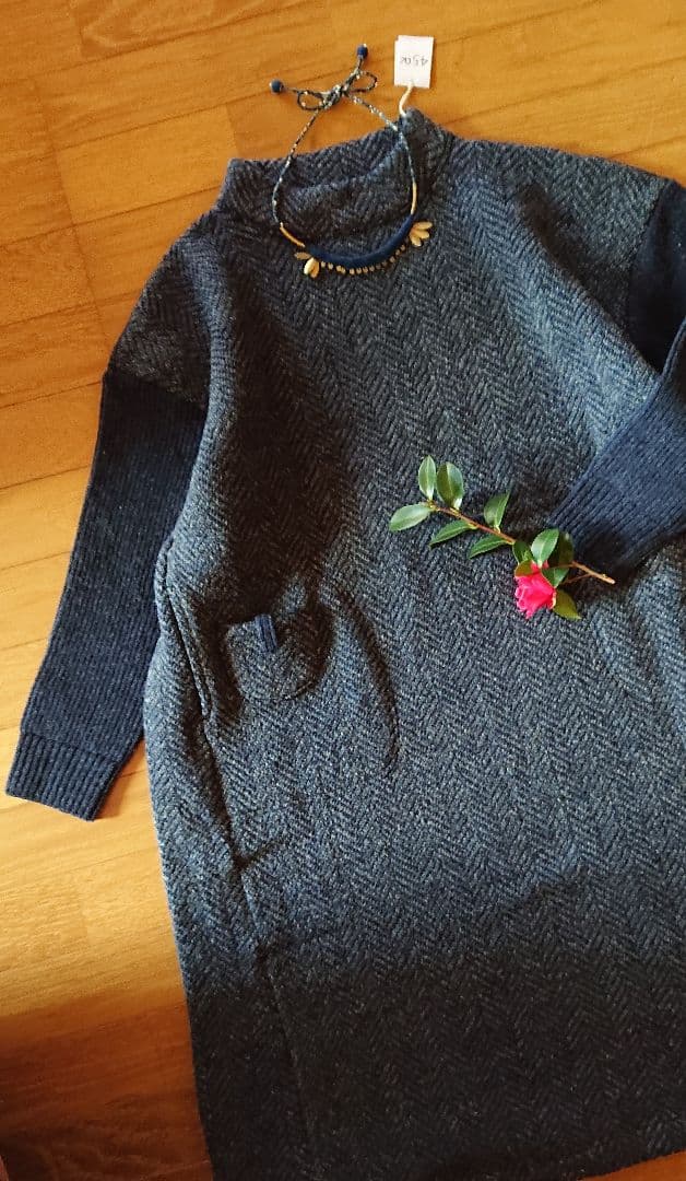 45R☆シェットランドニットツイードのドレス/ネイビー♪