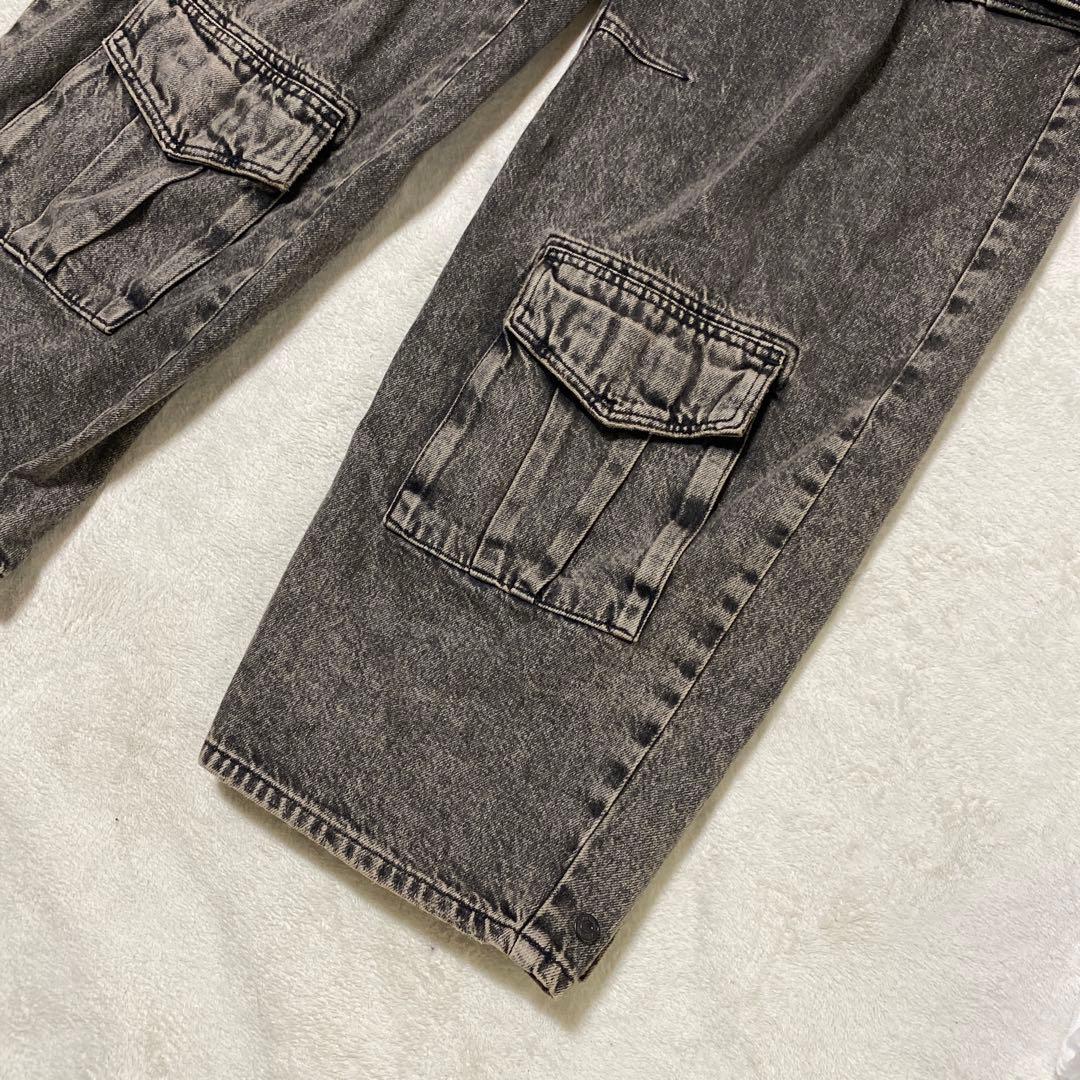 ZARA ユーティリティーマルチポケットカーゴパンツ 黒 ケミカルウォッシュ