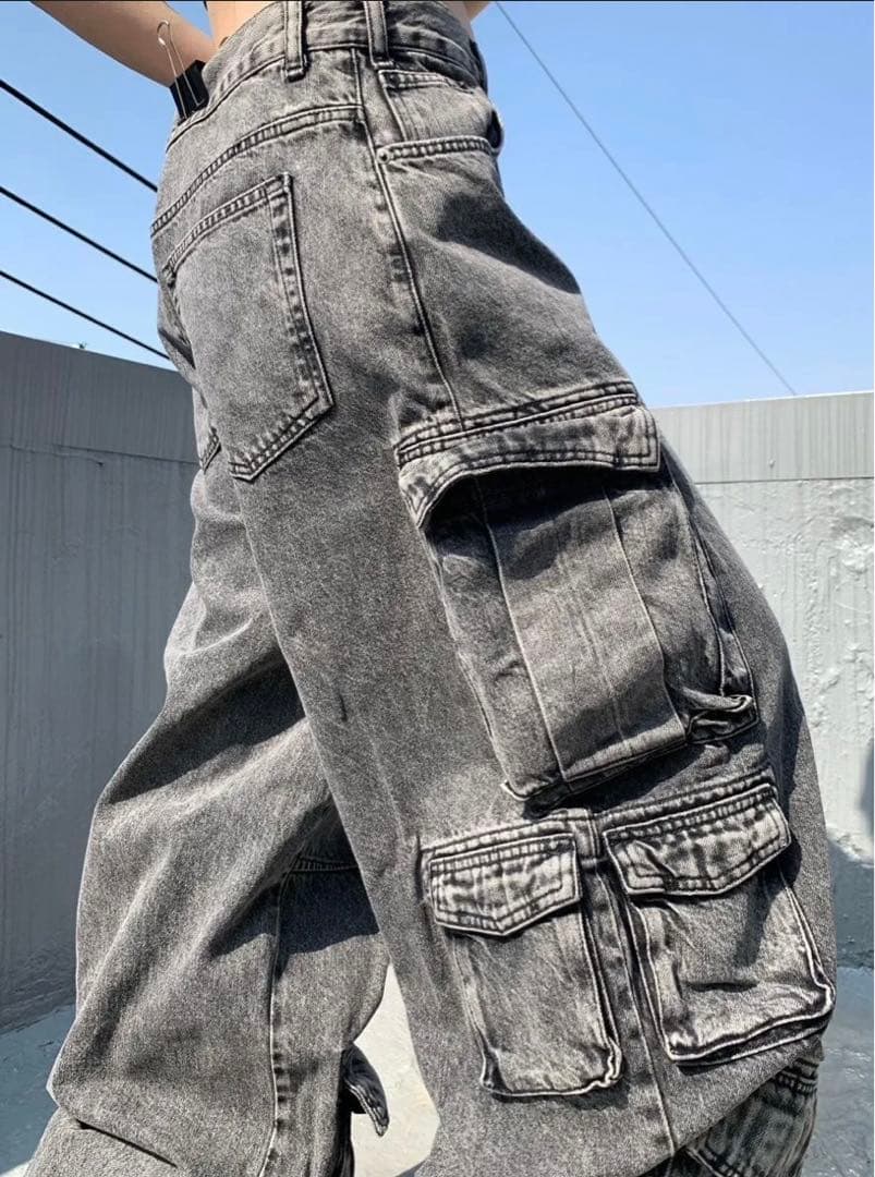 ZARA ユーティリティーマルチポケットカーゴパンツ 黒 ケミカルウォッシュ