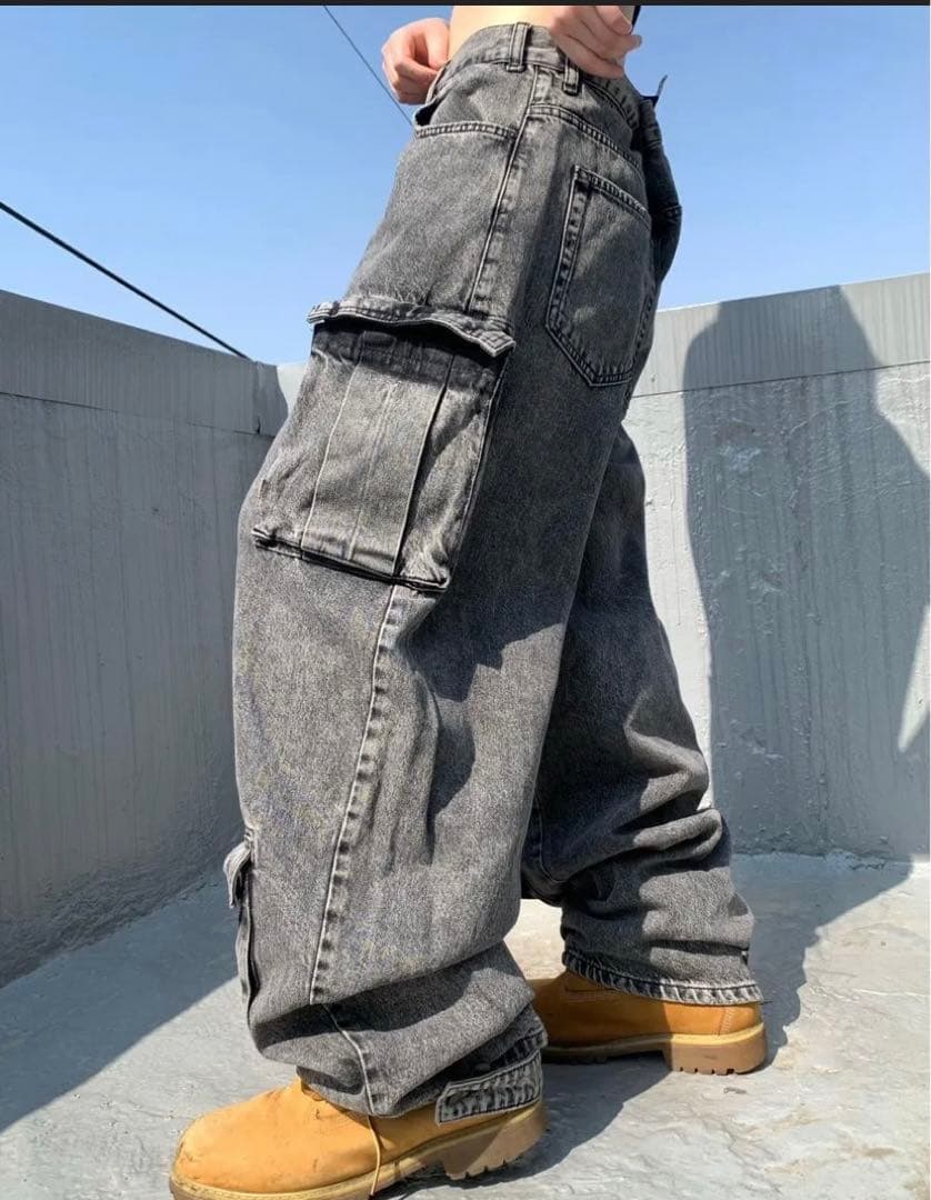 ZARA ユーティリティーマルチポケットカーゴパンツ 黒 ケミカルウォッシュ