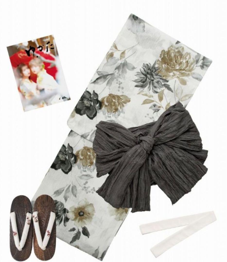 花柄 浴衣・帯・靴・着付け本付き　5点セット