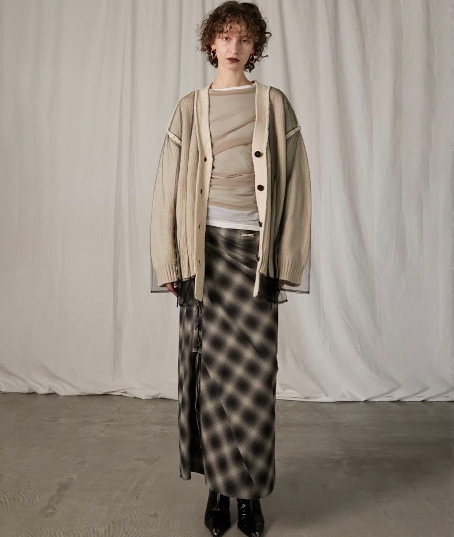 prank project チュールレイヤードニットカーデ