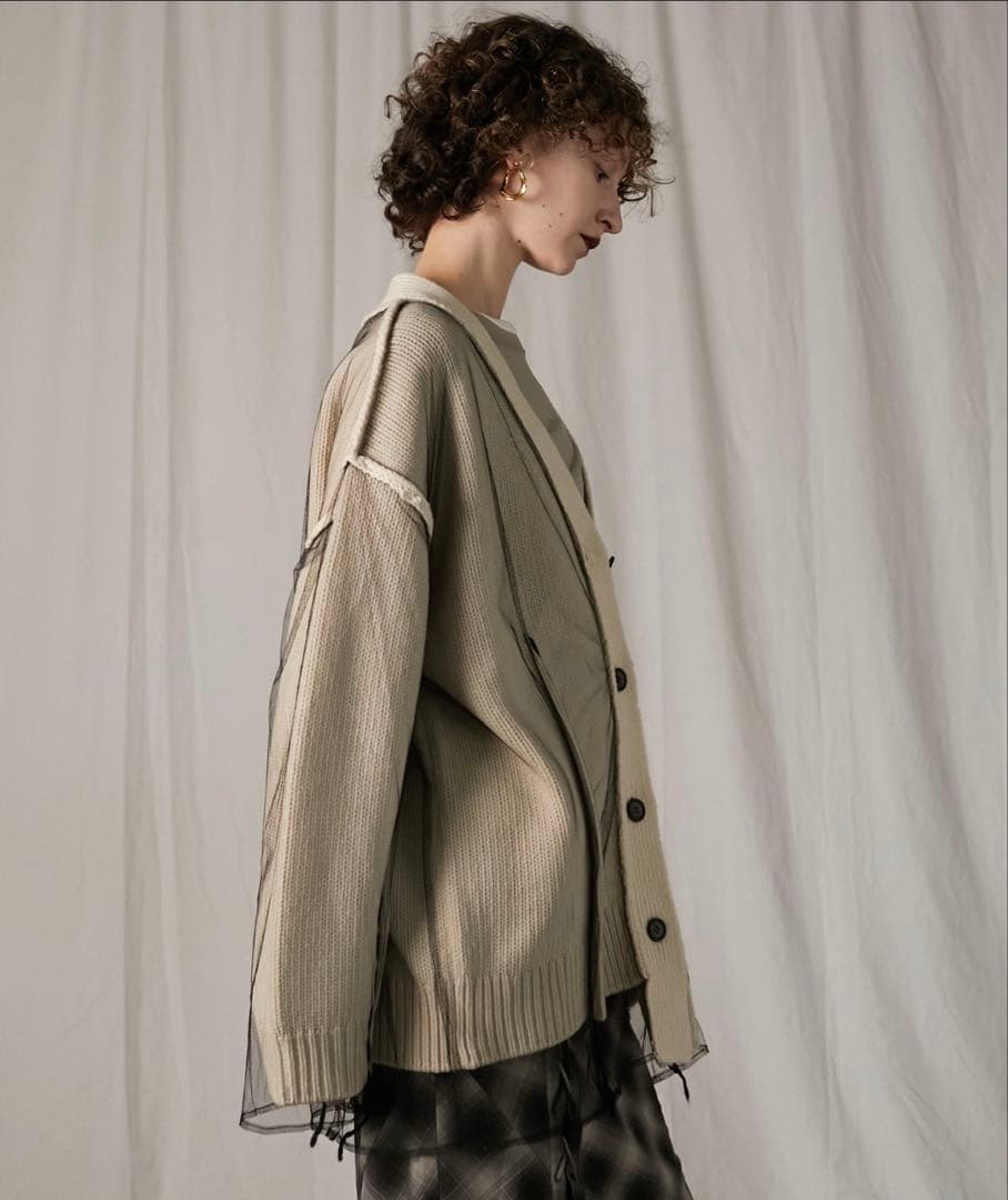 prank project チュールレイヤードニットカーデ