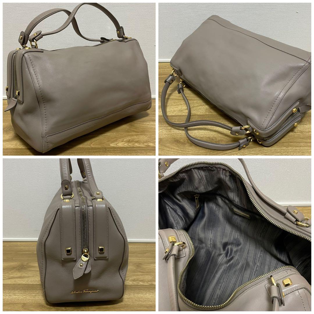 《極美品》Ferragamo（フェラガモ）レザー ハンドバッグ ベージュ系