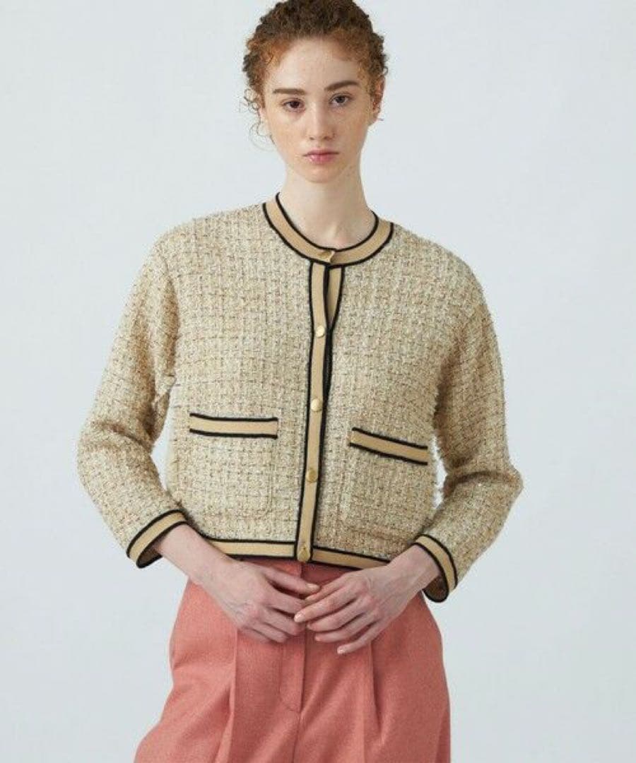 TOMORROWLAND ニットコンビツイード クルーネックジャケット