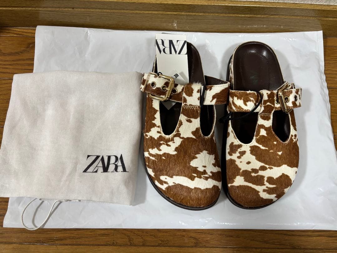 ZARA ザラ 牛柄 サボ サンダル ハラコ調 35 未使用 保存袋付き