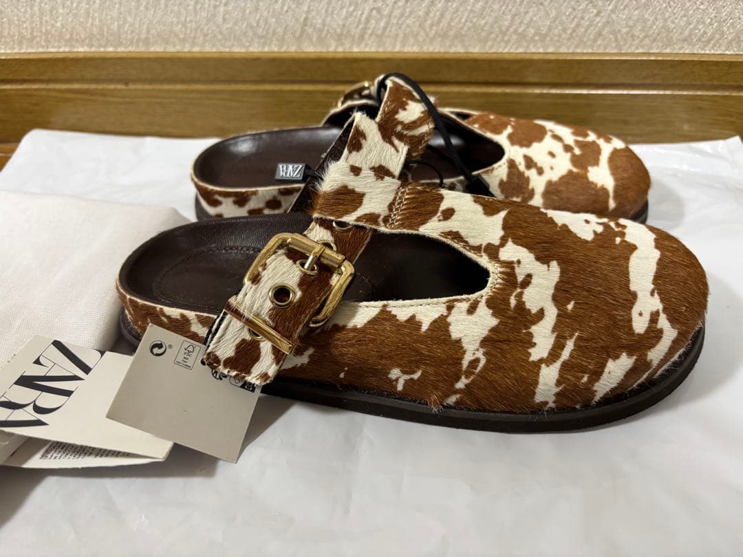 ZARA ザラ 牛柄 サボ サンダル ハラコ調 35 未使用 保存袋付き
