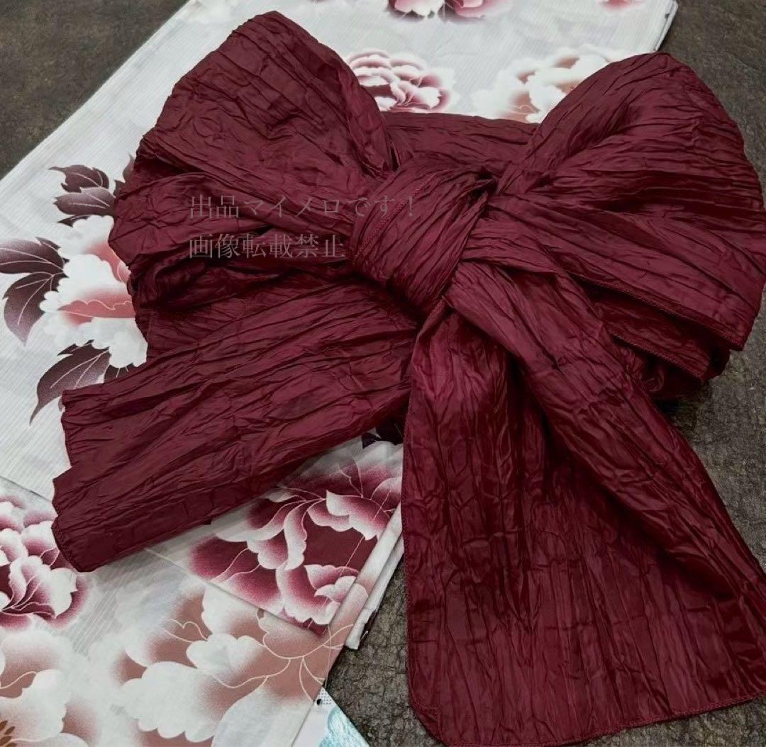 浴衣　大きめサイズ　浴衣 3L 牡丹　兵児帯　ボルドー　2点　新品　0719⑨